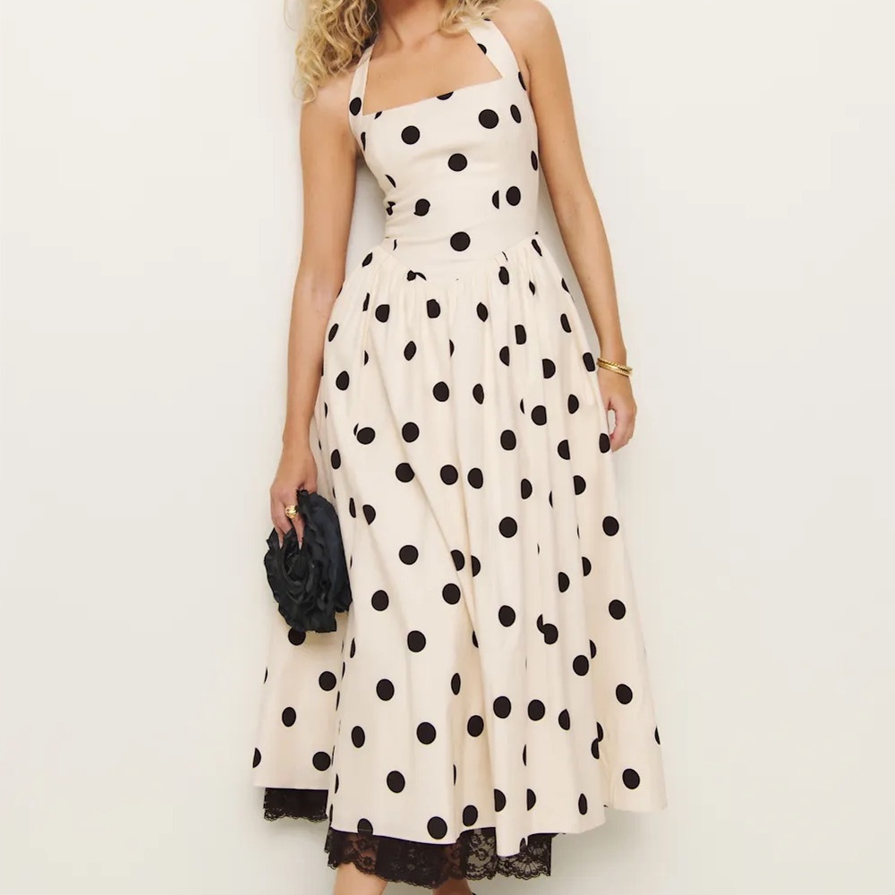 Reformation Cream and Black Polka Dot Dress